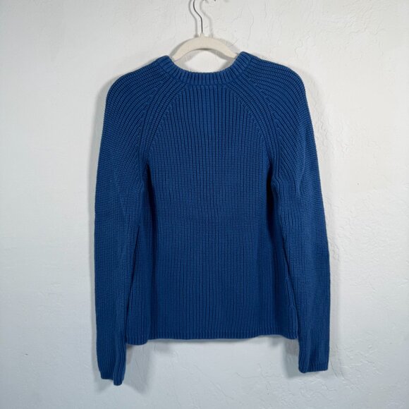 Quince Royal Blue Ribbed Tight Knit Raglan Sleeve Pullover Cotton Sweater Size M - Picture 2 of 8